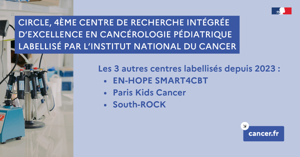 CIRCLE, le 4e centre de recherche intégrée d’excellence en cancérologie pédiatrique labellisé par l’Institut national du cancer. Les trois centres labellisés fin 2023 : EN-HOPE SMART4CBT, Paris Kids Cancer et South-ROCK.
